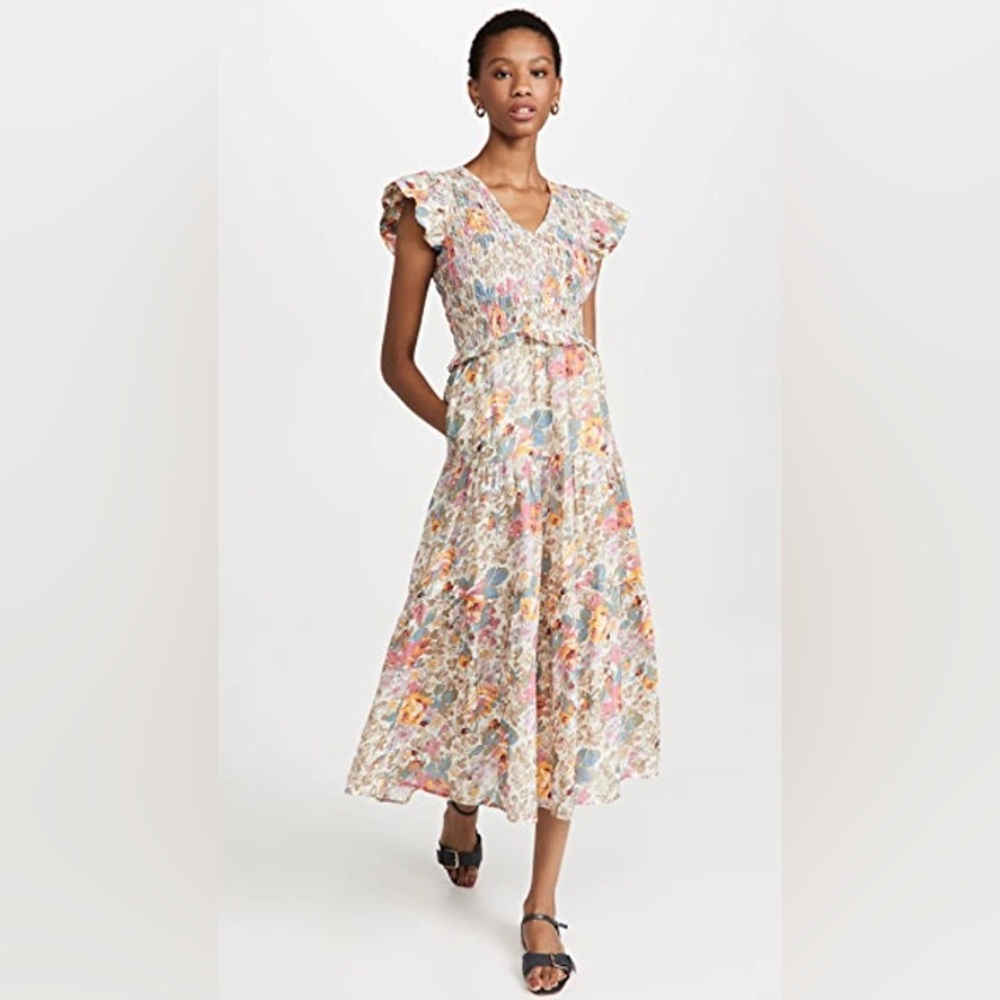 Sea New York Womens Size 8 Ines Floral Smocked Dress Midi Length